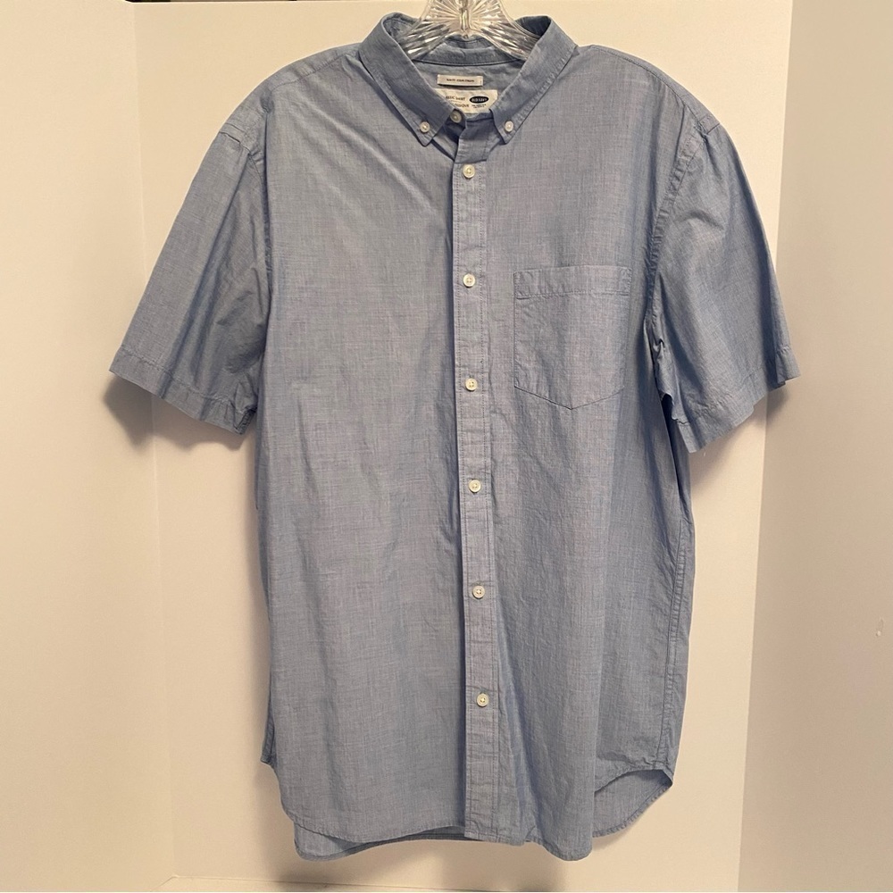 𝅺Old Navy Mens Blue Short Sleeve The Classic Shirt Button Down Slim Fit Large